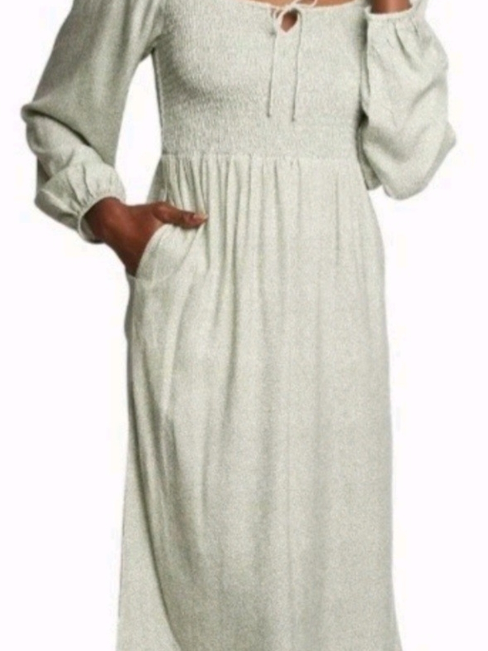 ABLE Joyce Smocked Midi Dress Desert Sage Pin Boutique White Dot Size 3X 20/22